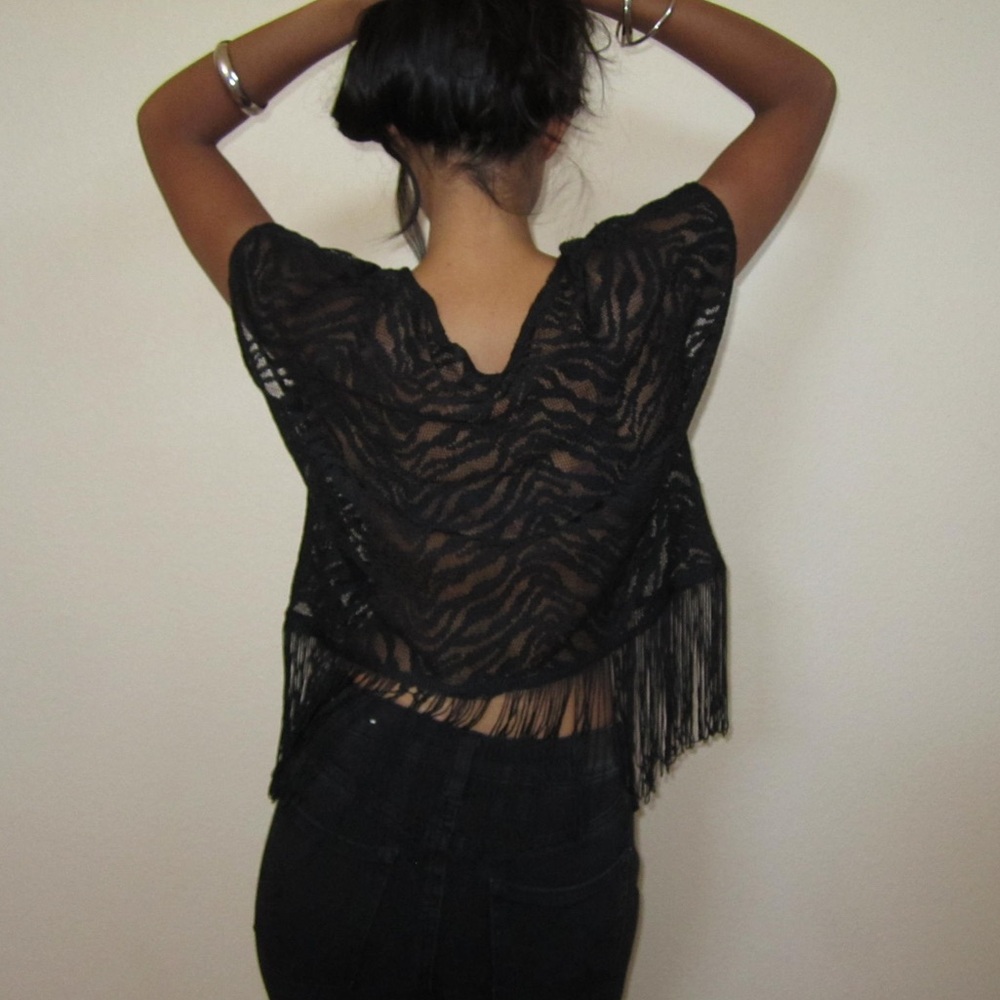 Forever 21 Black Sheer Fringe Blouse